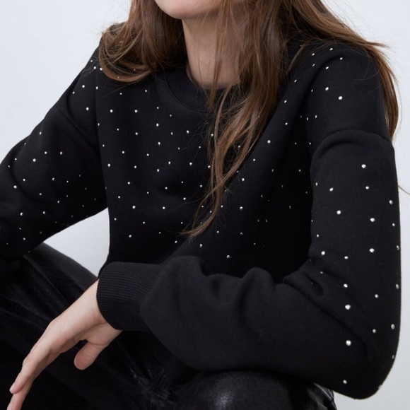 Zara Tops - ZARA Black Studded Embellished Cropped Sweatshirt